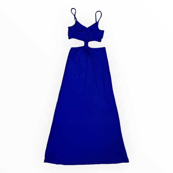 FLOWERS RIBBED MAXI CUT OUT DRESS - ROYAL BLUE