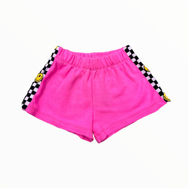 FLOWERS BY ZOE GYM SHORT - NEON PINK/SMILEY CHECK