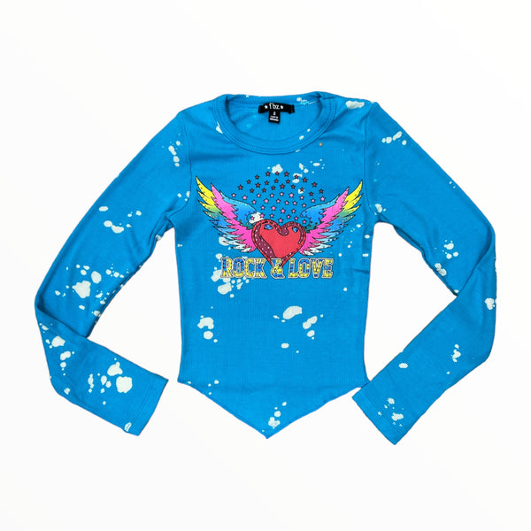 FLOWERS BY ZOE ROCK & LOVE RIBBED LONG SLEEVE - TURQU/BLEACH - STONES