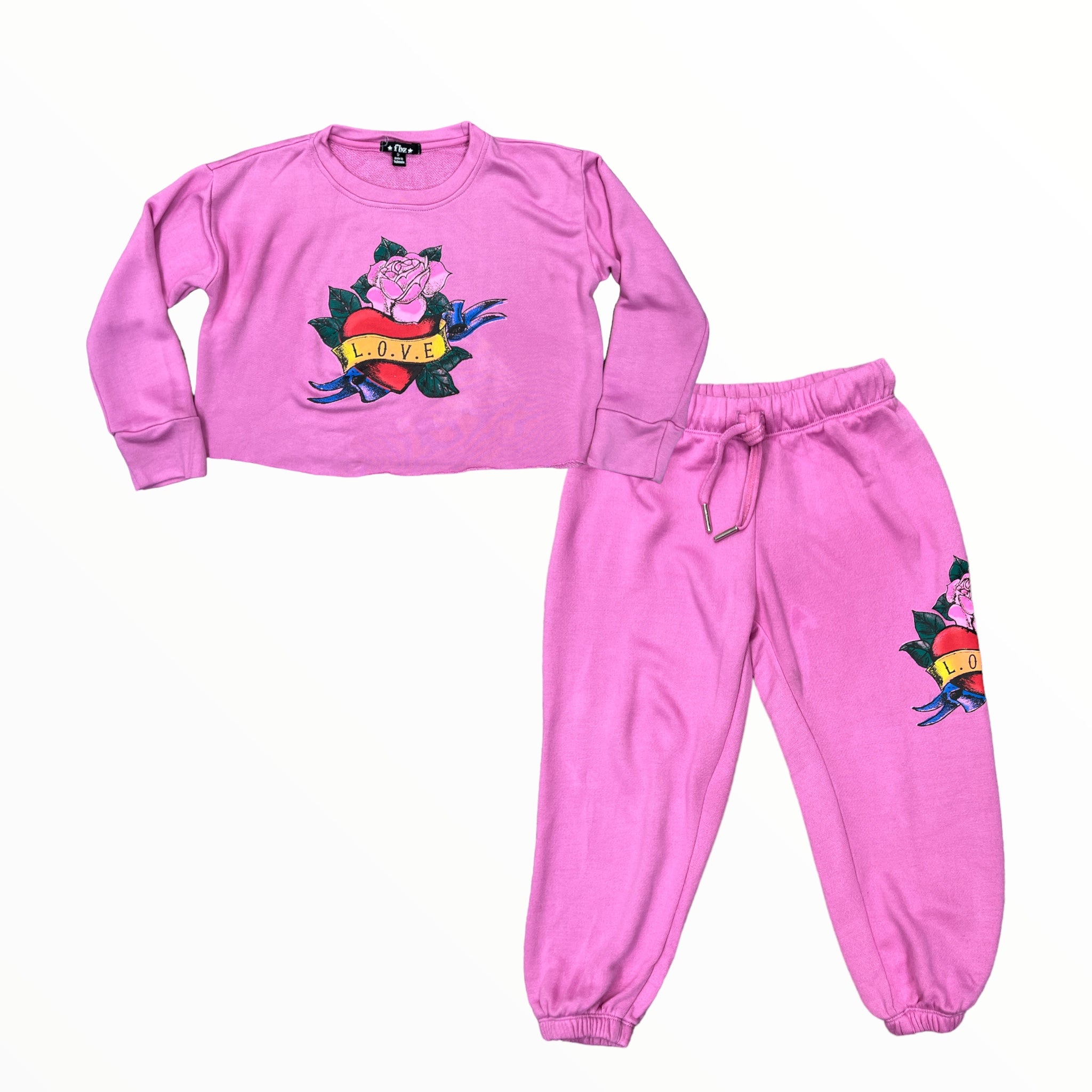 FLOWERS BY ZOE CROP PULLOVER - PINK/LOVE ROSE