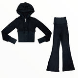 KATIE J DREW CROPPED FITTED ZIP HOODIE - BLACK