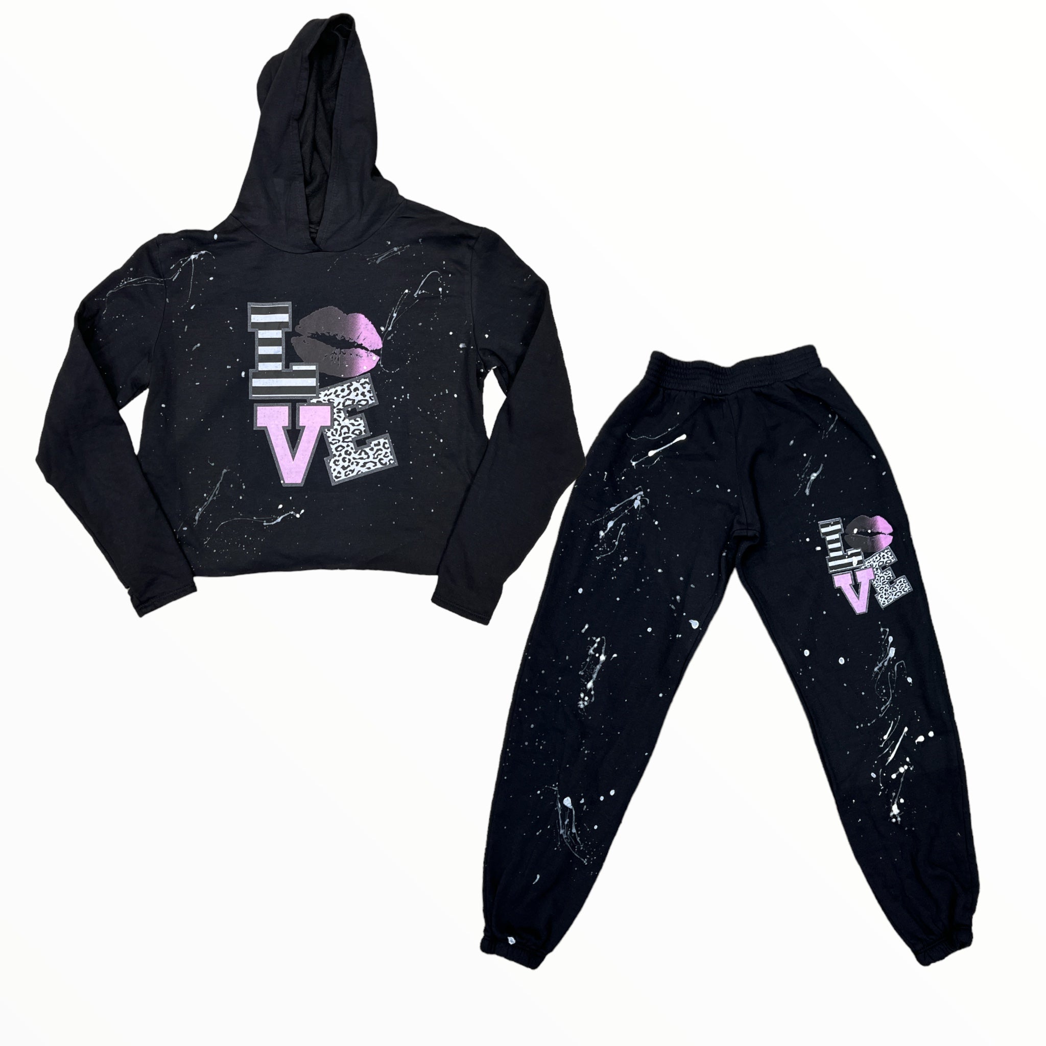 FIREHOUSE SWEATPANT - BLACK/LOVE LIPS SPLATTER