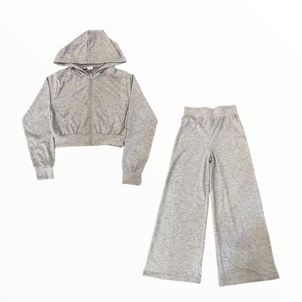 TWEENSTYLE HACCI ZIP HOODIE AND WIDE LEG SWEATS SET - GREY