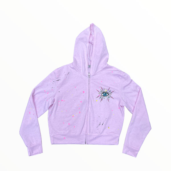 FIREHOUSE ZIP HOODIE -BABY PINK/EVIL EYE