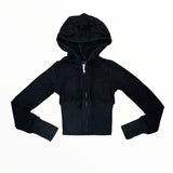 KATIE J DREW CROPPED FITTED ZIP HOODIE - BLACK