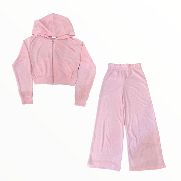TWEENSTYLE HACCI ZIP HOODIE AND WIDE LEG SWEATS SET - BABY PINK