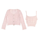 MINI DREAMERS ISABELLA BOW KNIT TANK AND CARDIGAN SET - BABY PINK