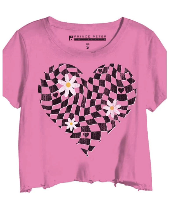 PRINCE PETER CROP T-SHIRT - PINK/CHECKERED HEART