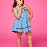 MINI DREAMERS SAVANNAH DENIM DRESS WITH CRYSTAL FLOWER
