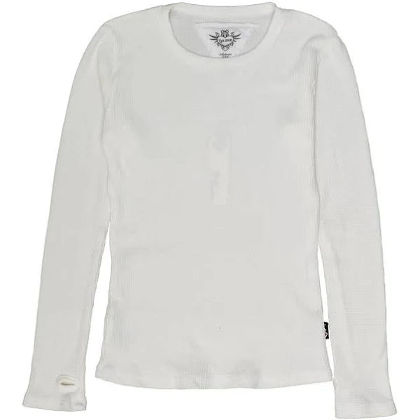 T2LOVE L/S THERMAL CREW TOP W/THUMBHOLE - WHITE