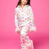 MINI DREAMERS SWEETHEART FEATHER TRIM SILKY SET