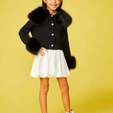 MINI DREAMERS VIVIAN FAUX FUR TRIM CARDIGAN - BLACK