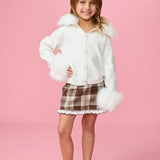 MINI DREAMERS VIVIAN FAUX FUR TRIM CARDIGAN - WHITE