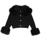 MINI DREAMERS VIVIAN FAUX FUR TRIM CARDIGAN - BLACK
