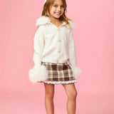 MINI DREAMERS VIVIAN FAUX FUR TRIM CARDIGAN - WHITE