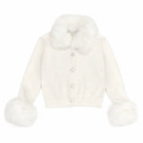 MINI DREAMERS VIVIAN FAUX FUR TRIM CARDIGAN - WHITE