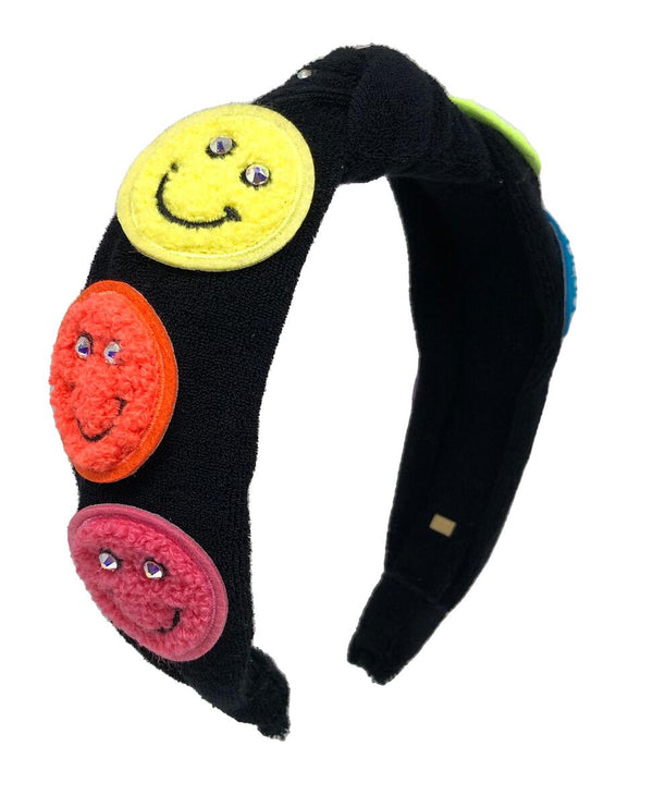 BARI LYNN TERRY KNOT HEADBAND - BLACK/NEON SMILEY