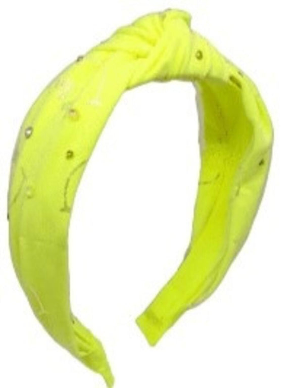 BARI LYNN SMILEY KNOT HEADBAND - NEON YELLOW