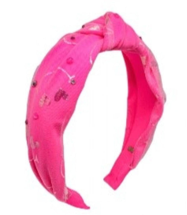 BARI LYNN SMILEY KNOT HEADBAND - NEON PINK