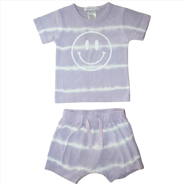 BABY STEPS 2PC SHORT/TEE SET - LILAC STRIPE/SMILEY