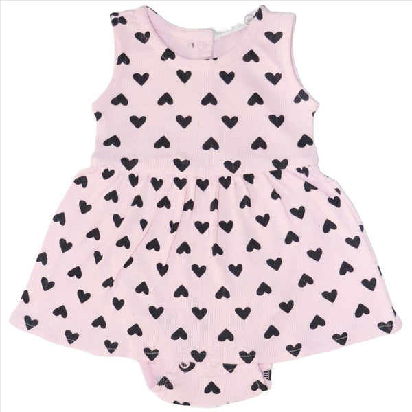 BABY STEPS BODYSUIT DRESS - PINK/HEARTS