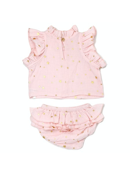 OH BABY LOLA TOP AND TUSHIE SET - GOLD STARS/PALE PINK