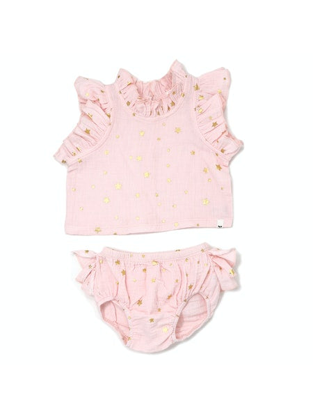 OH BABY LOLA TOP AND TUSHIE SET - GOLD STARS/PALE PINK