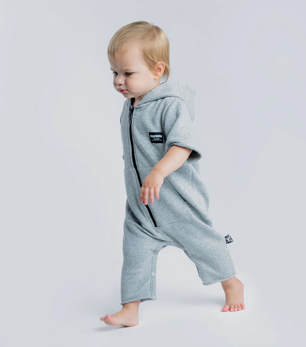 NUNUNU S/S HOODED ZIP OVERALL - GRAY