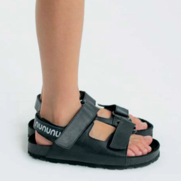 NUNUNU LEATHER STRAP DAD SANDALS - BLACK