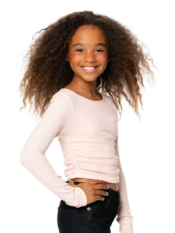 MALIBU SUGAR LONG SLEEVE TOP WITH SIDE RUCHING - CRYSTAL PINK