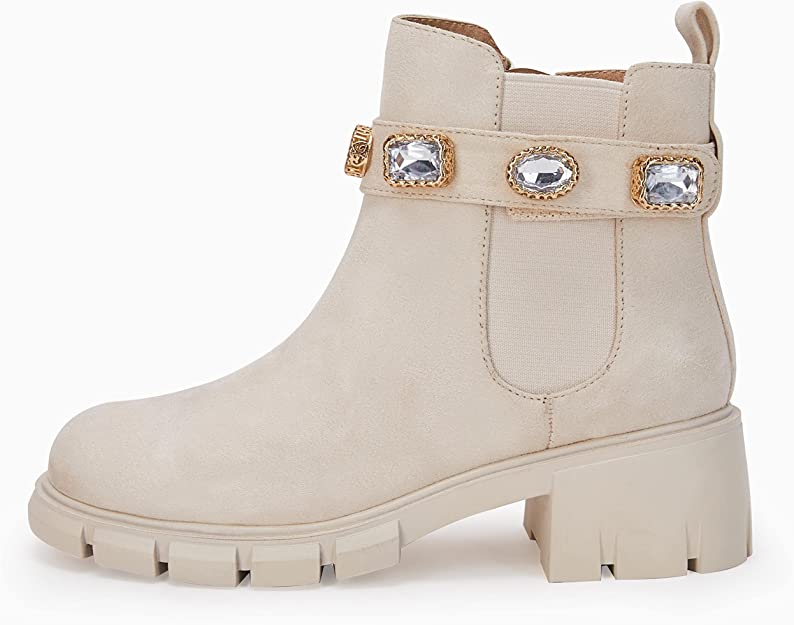 MEANT 2 BE SUEDE GEM STONE BOOTS - BEIGE