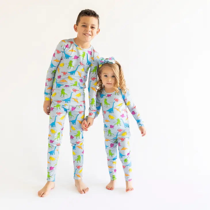 MACARON & ME 2PC BAMBOO PAJAMAS - NEON DINOS
