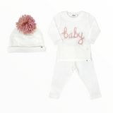 OH BABY 3 PIECE SET "BABY" IN BLUSH/GOLD YARN