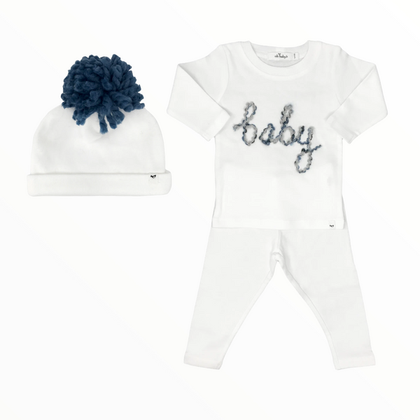 OH BABY 3 PIECE SET "BABY" IN CHARCOAL/NAVY YARN