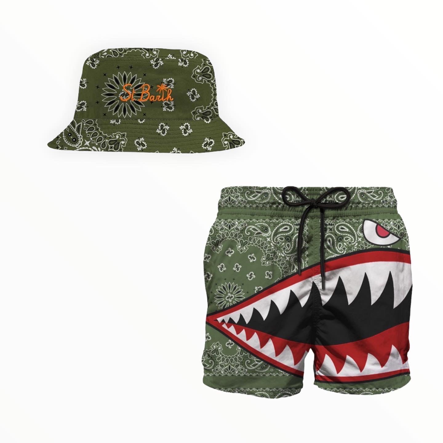 MC2 SAINT BARTH SWIM TRUNK - SHARK ATTACK BANDANA OLIVE