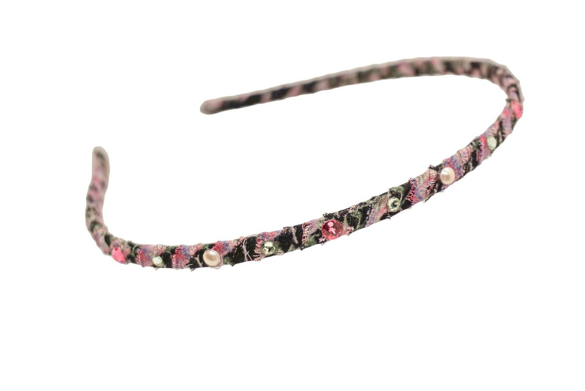 BARI LYNN THIN FLORAL HEADBAND - W/CRYSTALS AND PEARLS