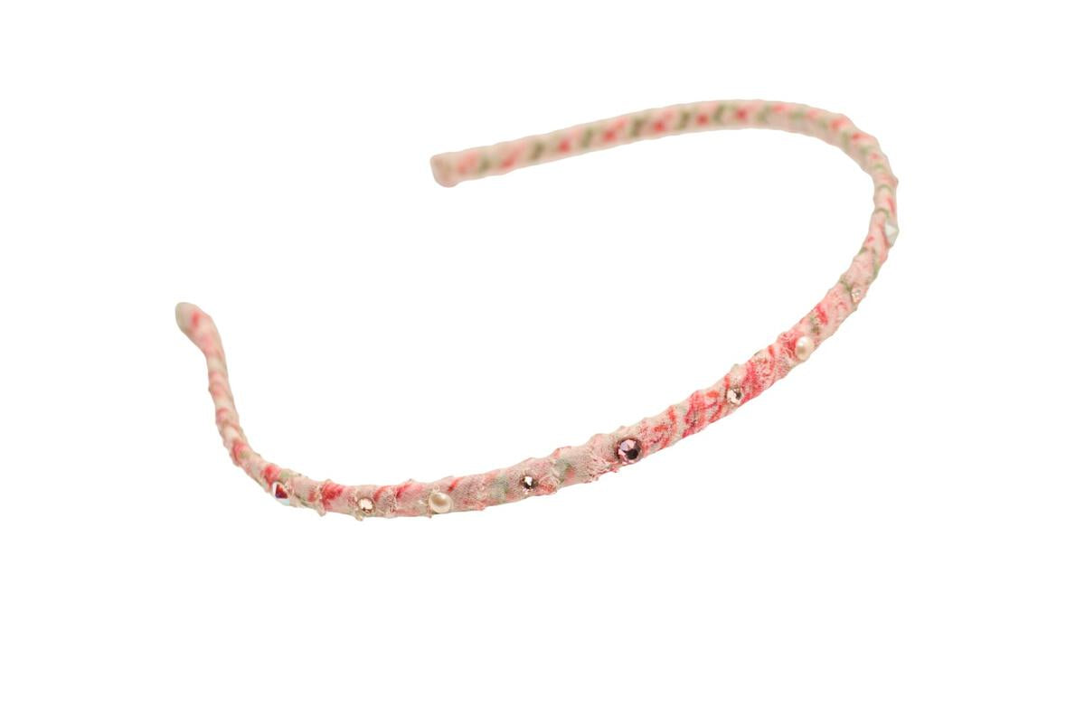 BARI LYNN THIN FLORAL HEADBAND - W/CRYSTALS AND PEARLS
