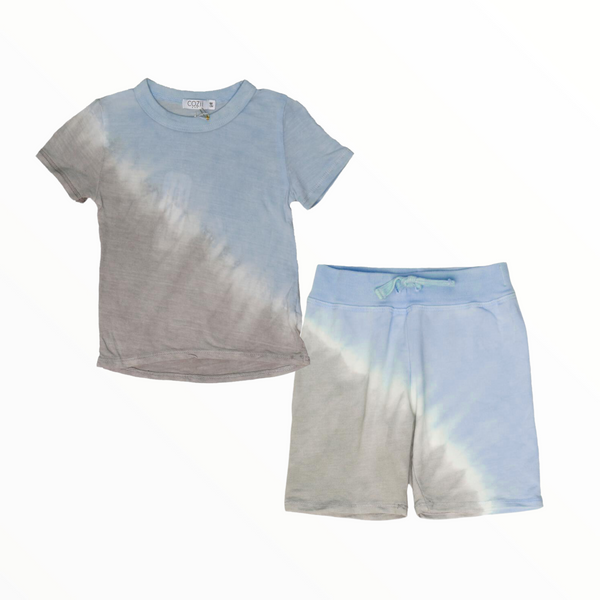 COZII S/S TEE AND SHORTS SET - BLUE/GRAY TIE DYE
