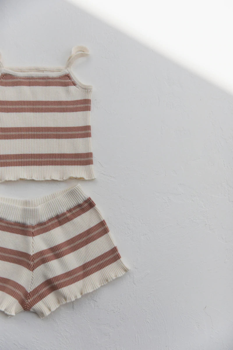 RAISED BY WATER KEALIA KNIT TANK AND SHIRT SET - STRIPED CLAY
