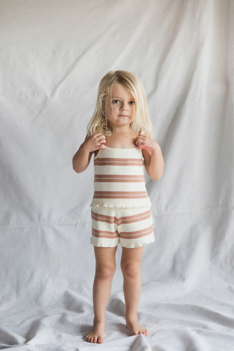 RAISED BY WATER KEALIA KNIT TANK AND SHIRT SET - STRIPED CLAY
