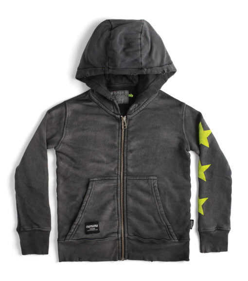 NUNUNU BRUSHED ZIP HOODIE - WASHED BLACK