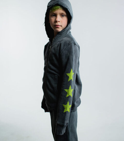 NUNUNU BRUSHED ZIP HOODIE - WASHED BLACK