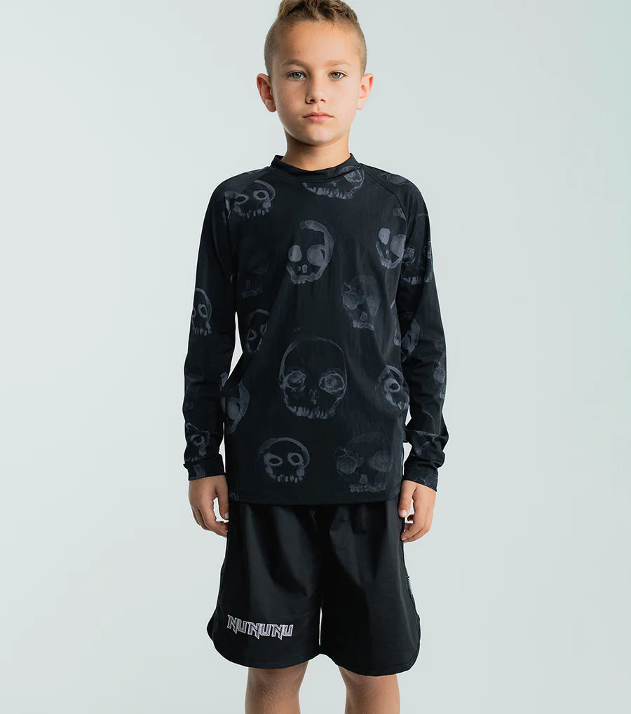NUNUNU FADED SKULLS RASHGUARD - BLACK