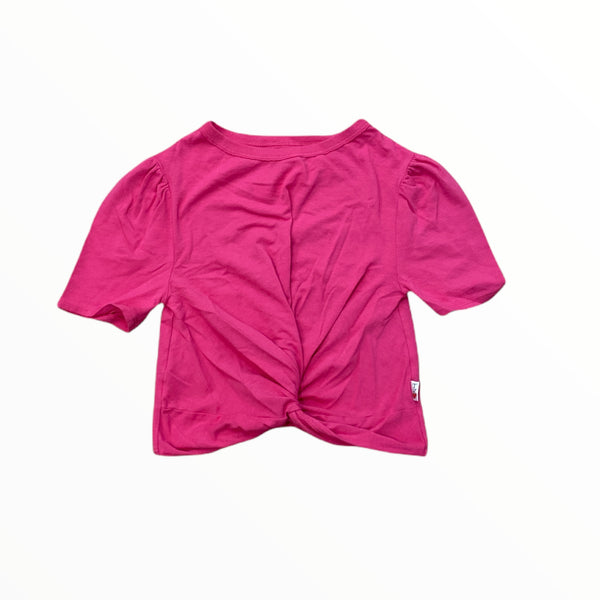 T2LOVE PUFF SLEEVE KNOTTED TEE - HOT PINK