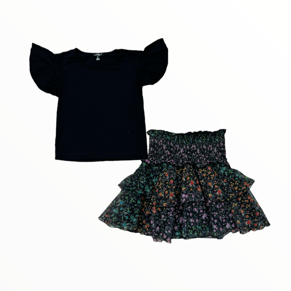 FLOWERS BY ZOE FLUTTER SLEEVE TOP - BLACK