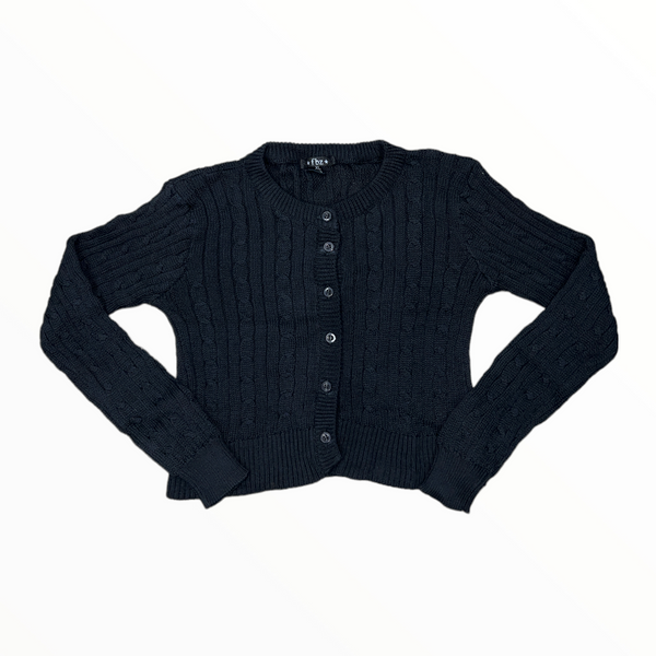 FLOWERS BY ZOE CABLE CARDIGAN - BLACK