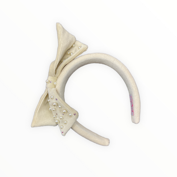 BARI LYNN THICK HEADBAND - PEARL VELVET BOW