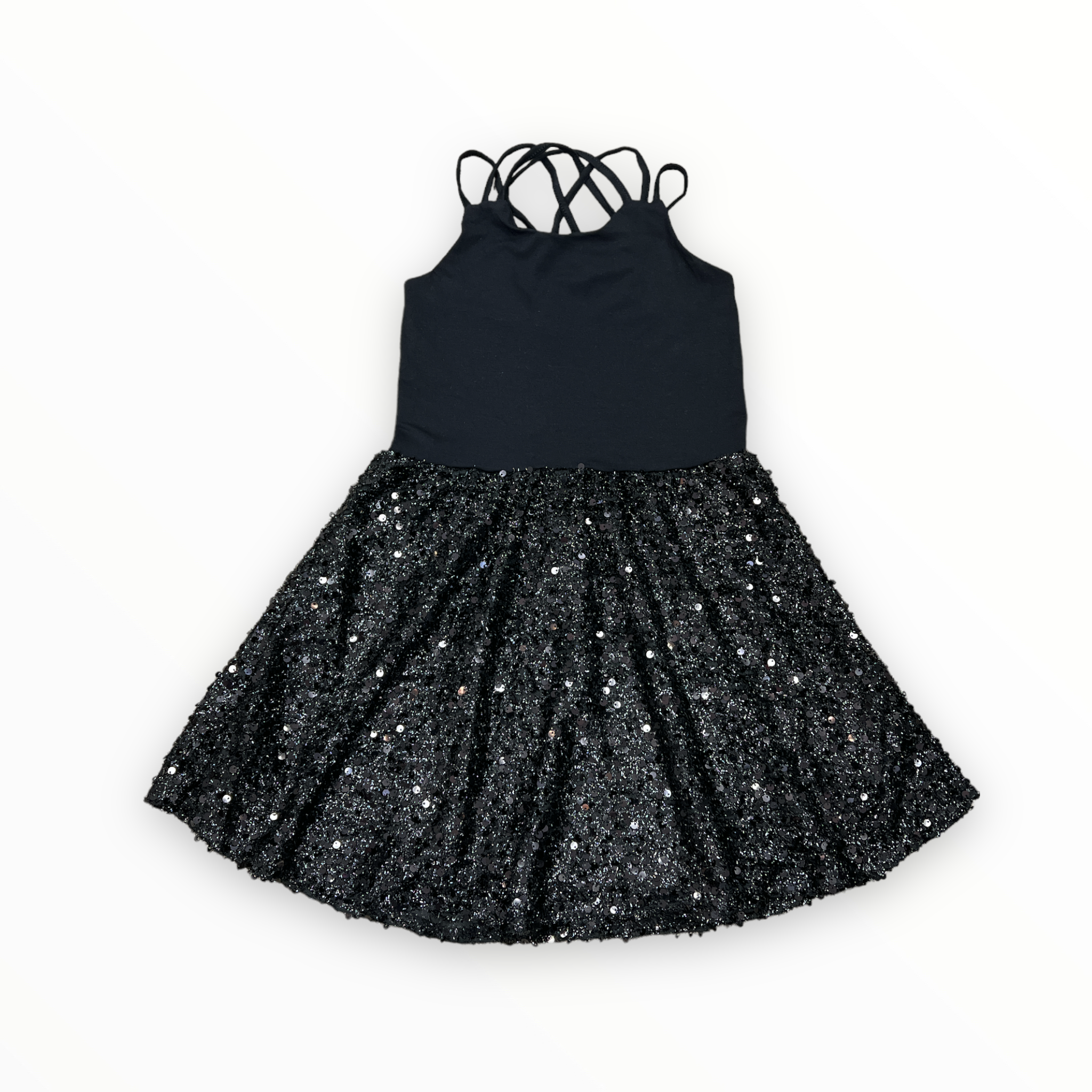 FLOWERS BY ZOE X BACK SEQUIN BOOTTOM DRESS - BLACK