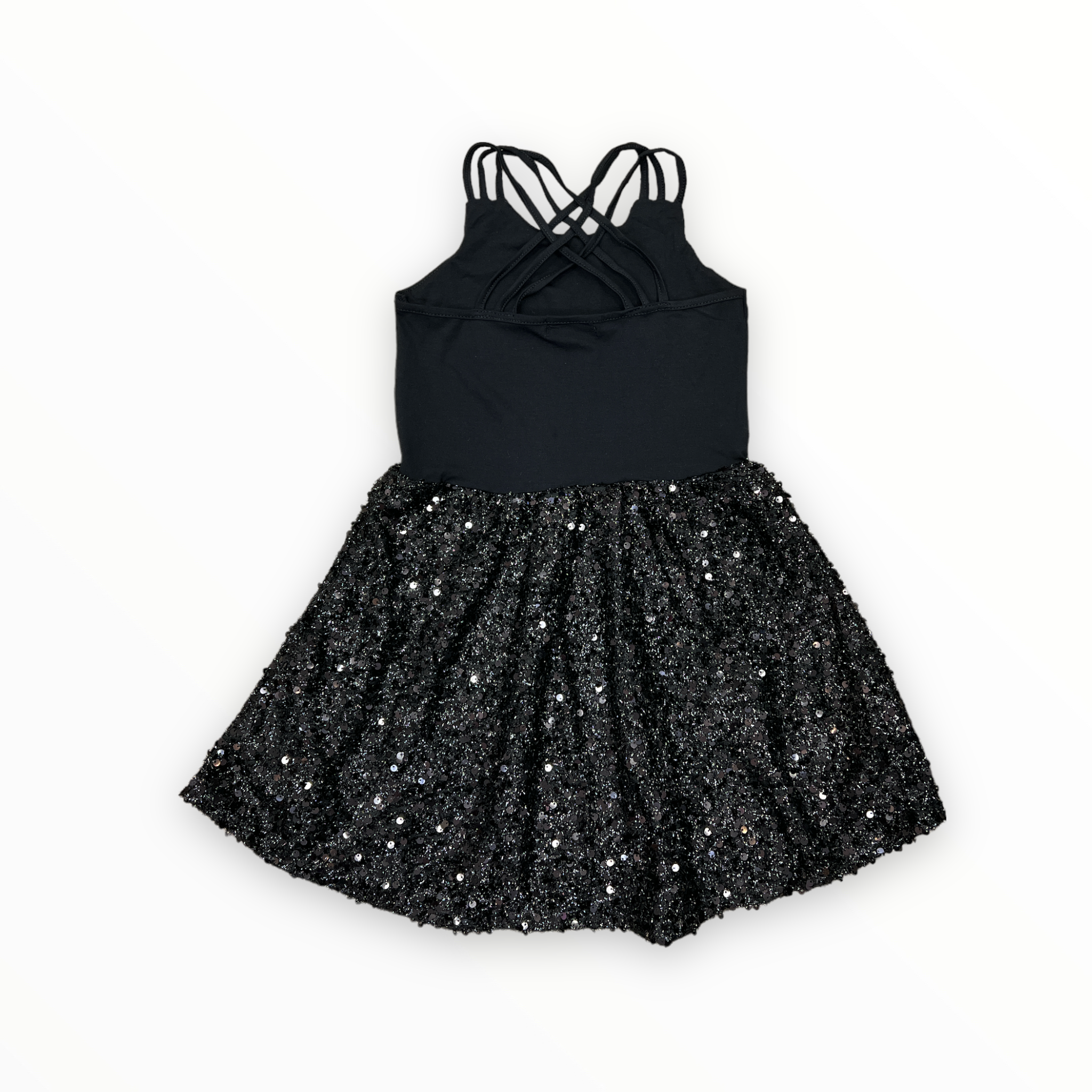 FLOWERS BY ZOE X BACK SEQUIN BOOTTOM DRESS - BLACK
