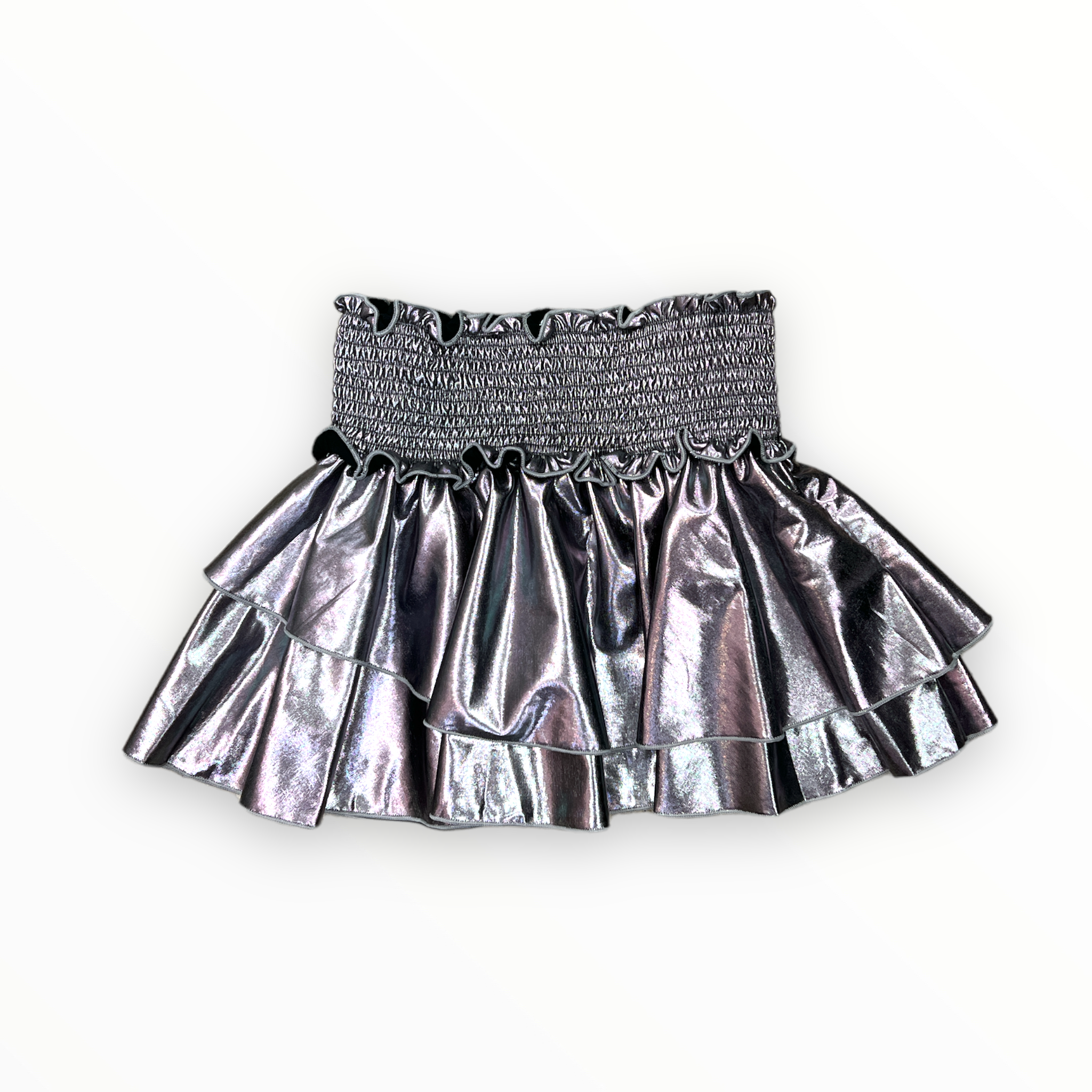 FLOWERS BY ZOE PLEATHER SKIRT - BLACK SILVER SHINY